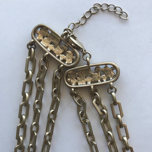 Statement Piece Necklace Costume Jewelry Brushed Gold tone, Taupe Gems  21"- 24" - Picture 11 of 16